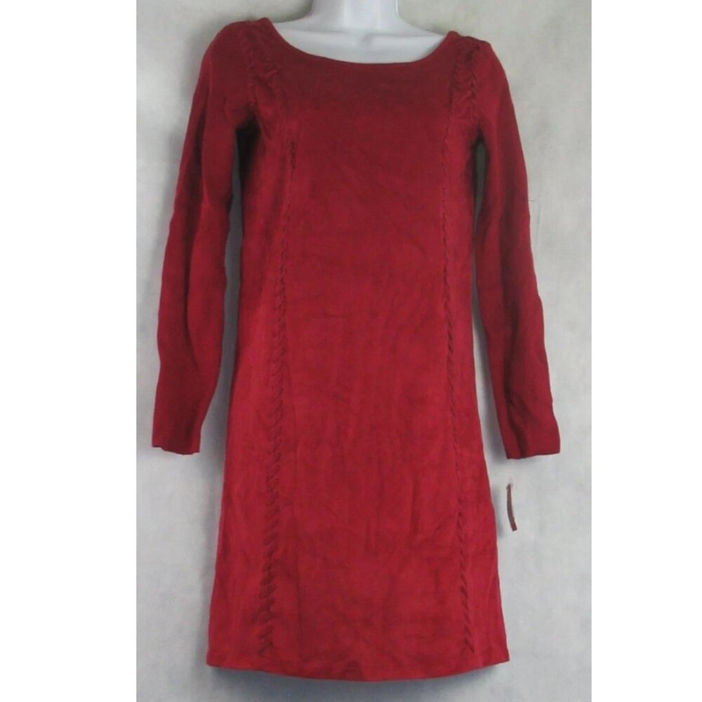 INC Women's Petite Boho Mixed Media Sheath Dress, Glazed Berry Red, PL